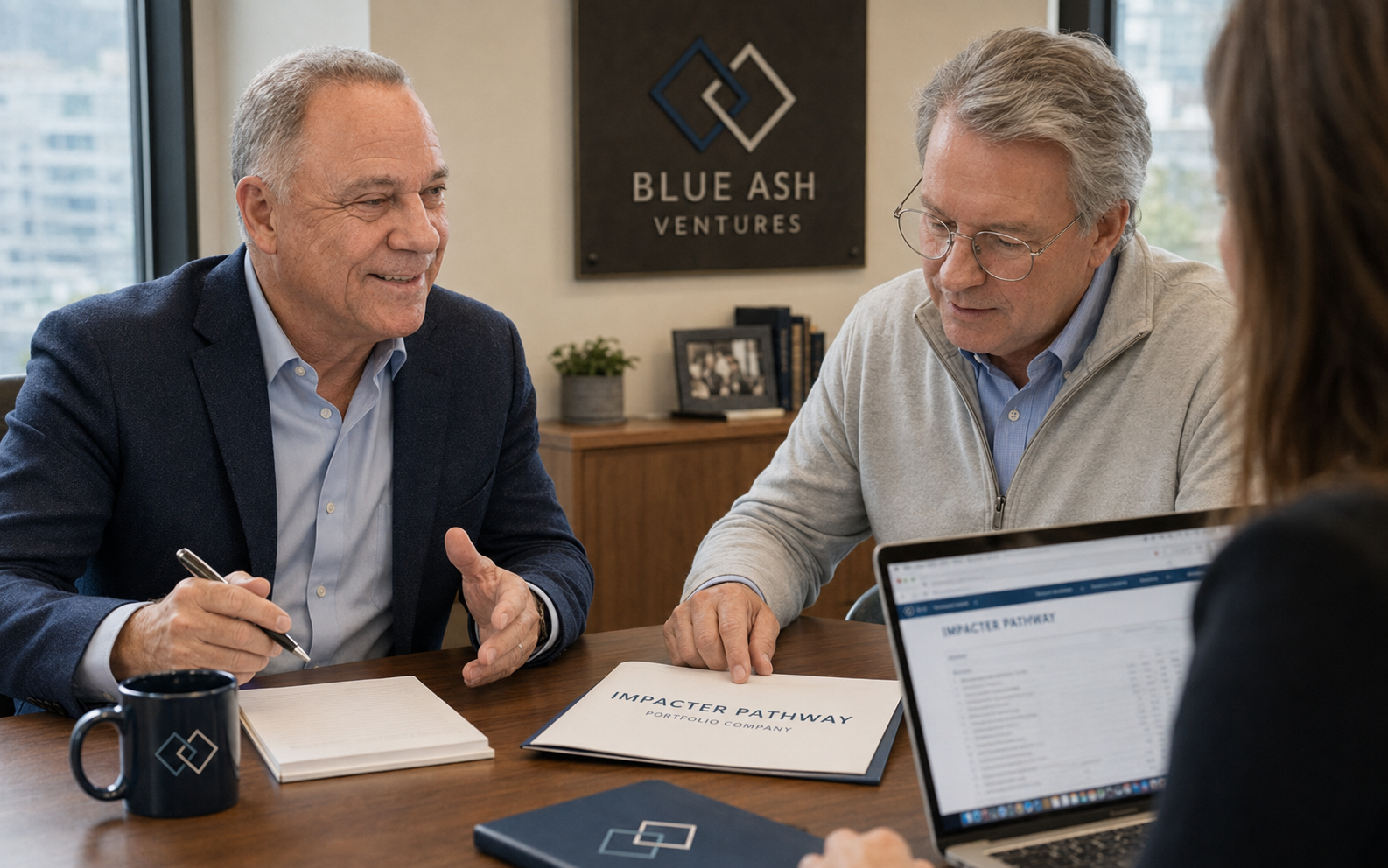 Blue Ash Ventures partners reviewing the Impacter Pathway portfolio company brief